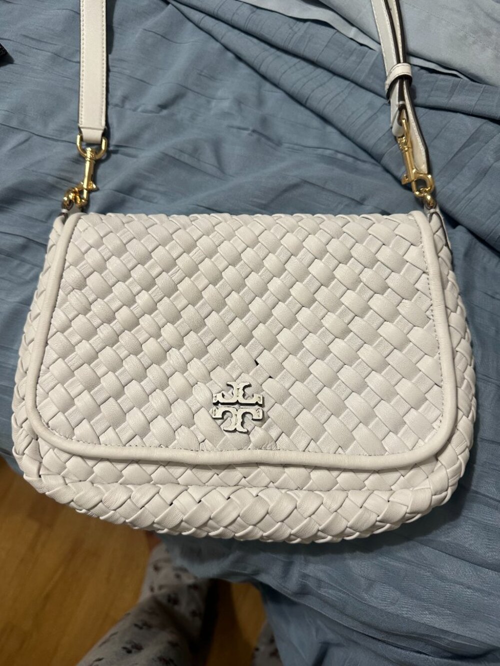 Tory Burch Thea Woven Leather Flap Crossbody- New - Picture 2 of 6